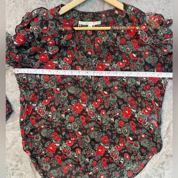 Veronica Beard Blakely Floral Silk Cut Out V-Neck Blouse Size 8 Black Multi - Picture 5 of 8